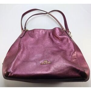 Coach Hallie Pebble‎ Leather Shoulder Bag Metallic Berry F80271 Hobo Redefined